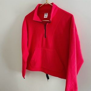 Victoria’s Secret Pink Red Polar Fleece Pullover Sweatshirt Jacket Large 1/4 Zip
